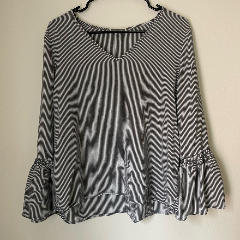 Striped Pleione by Anthropologie Bell-Sleeve Shirt, Size L